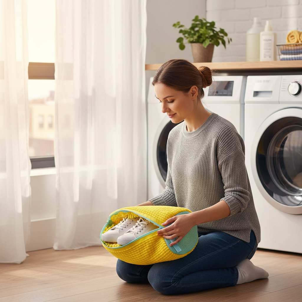 Durable Shoe Washing Machine Bag for All Shoe Types-Yellow with Blue Zipper,Ideal for Sneakers and Casual Shoes,Laundry Wash Bag